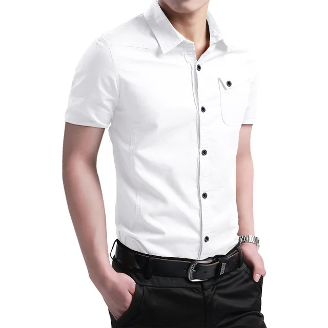 

Рубашка мужская приталенная из 100% хлопка, дышащая блуза в стиле милитари, с короткими рукавами, лето