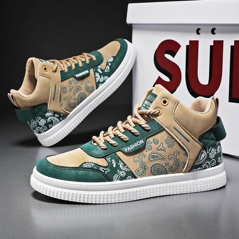 2022 New Fashion Printed Skateboard Sneakers for Men Women Breathable High-top Board Shoes Men Flat Non-slip Sport Man Sneakers