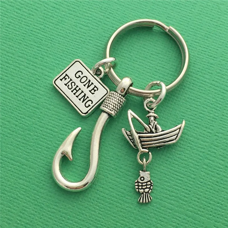 

New Hot Selling Fish Hook Fishing Boat Keychain Gifts for Fishermen Gifts for Lover Anglers Monogram Keychain