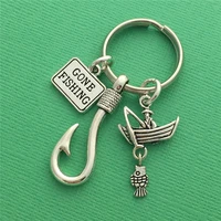 new hot selling fish hook fishing boat keychain gifts for fishermen gifts for lover anglers monogram keychain