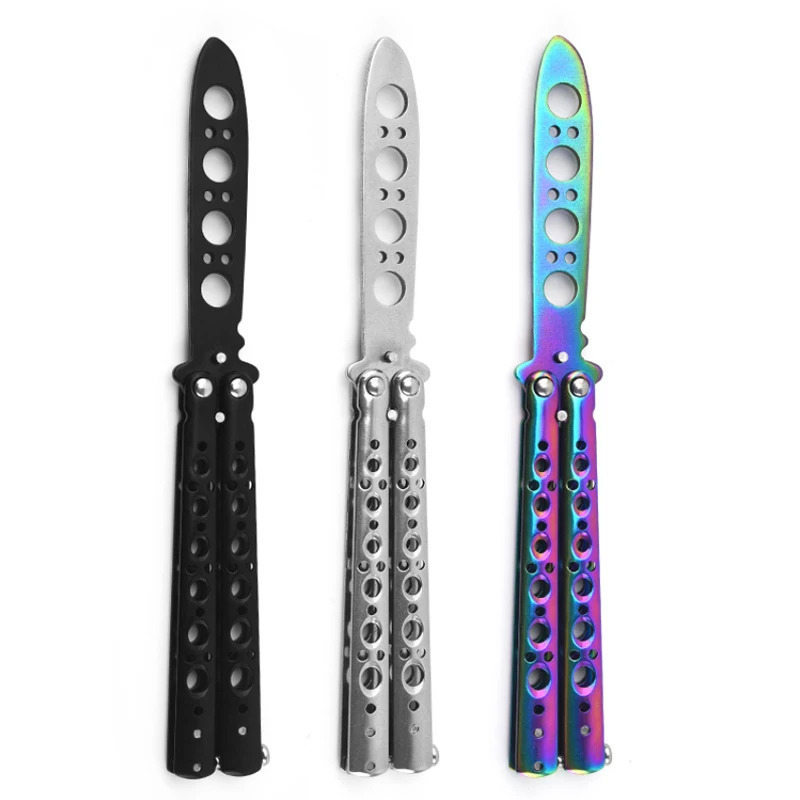 

Складная бабочка тренировочный нож трансформер Blunt Balisong Карманный тренажер из нержавеющей стали уличный тренировочный инструмент для игр