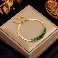 xiyanike 316l stainless steel bracelets for women hot selling green crystal decoration bracelet vintage lady jewelry for gifts