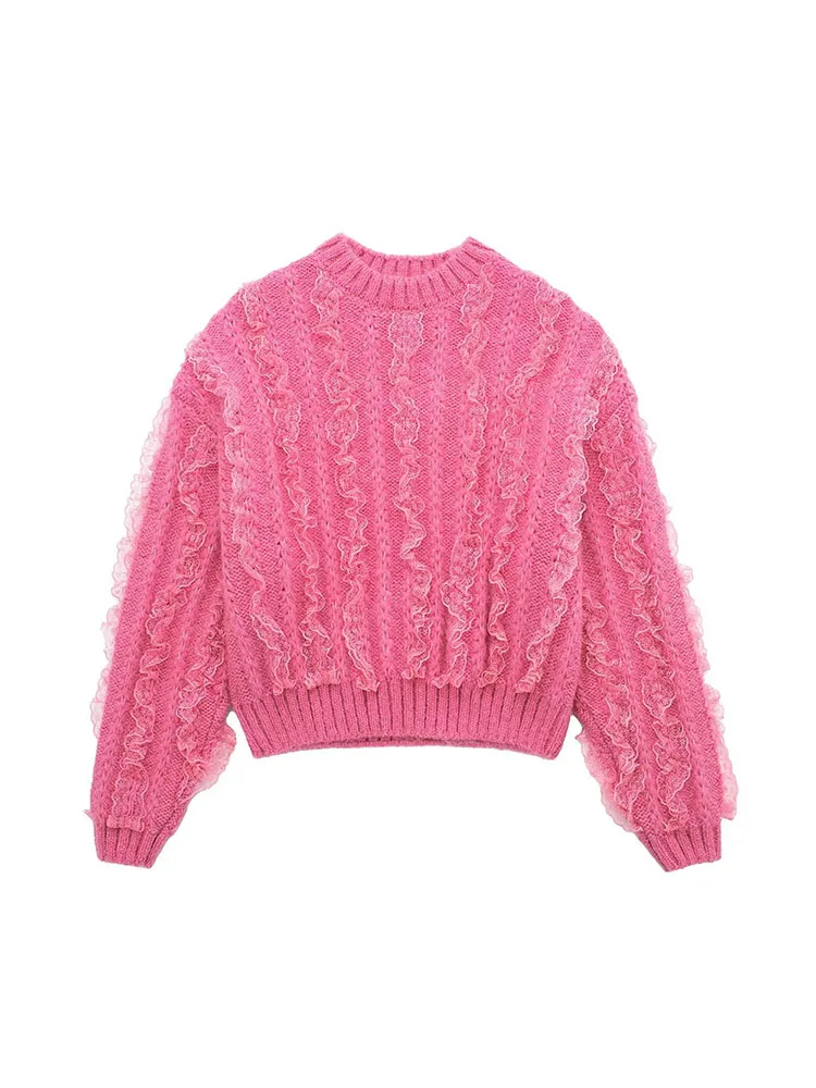 

Женский Укороченный трикотажный свитер PB & ZA, модный винтажный пуловер с украшением в виде стека, осень 5802155