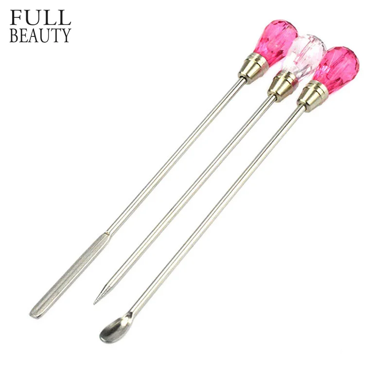 3PCS Nail Art Stirring Rod Tools Stainless Steel Acrylic Powder Liquid Gel Spoon Spatula Pin Dotting Pen Nail Manicure CH320