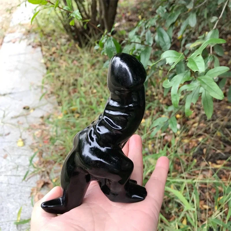 

14.8cm Natural Crystal Black Obsidian Penis Dinosaur Carving Wicca Decor Carved Figurine Healing Quartz Halloween Gift 1pcs