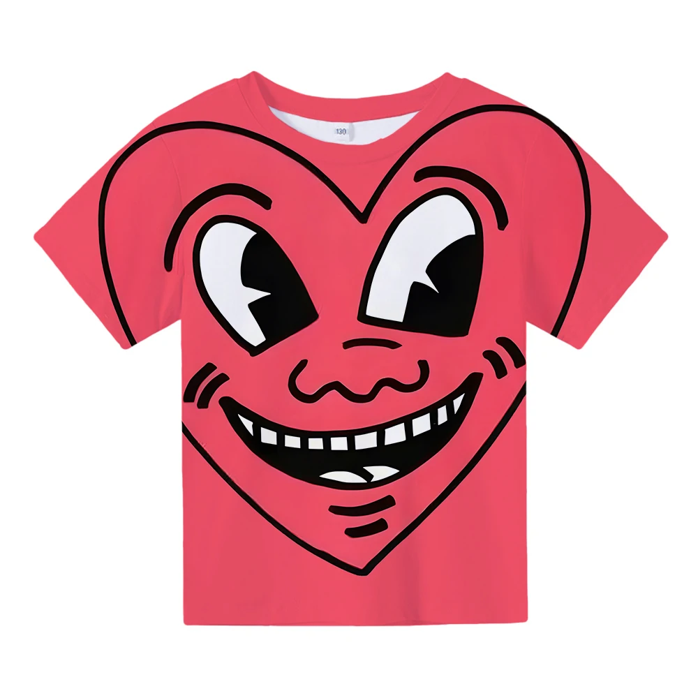 

Футболка Kkeith Hharing с 3D принтом, Детская футболка с мультяшным принтом для мальчиков и девочек, летняя Милая футболка с коротким рукавом, удобные топы