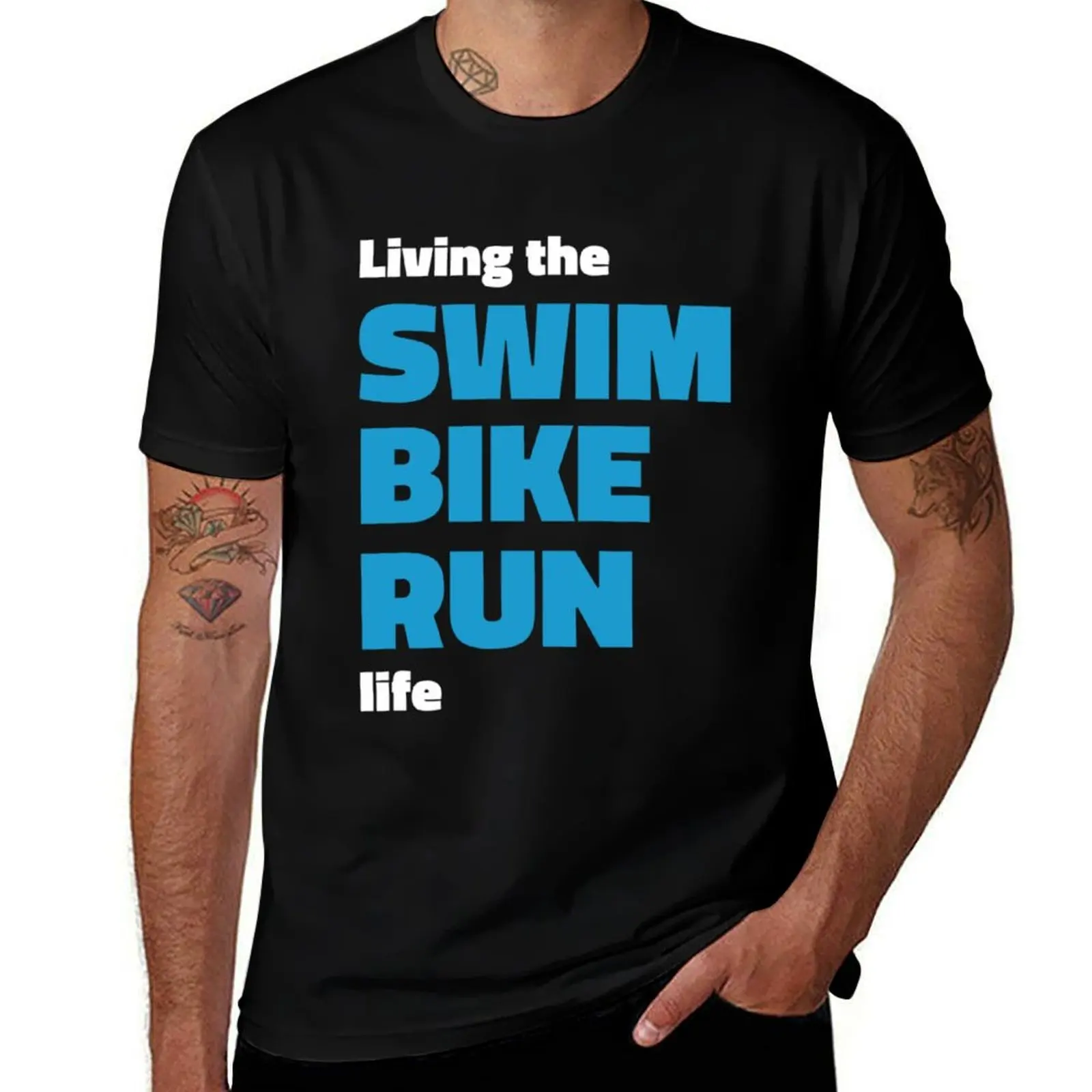 Фото Футболка Living the SWIM BIKE RUN для триатлона, мужские футболки для мужчин, мужские футболки, хлопковая футболка №4