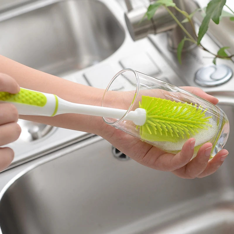 

New Silicone baby bottle Brush Multifunctional Long Handle Cleaning Rotary Long Handle Scrubbing Baby Milk Bottle Brush Cleaner