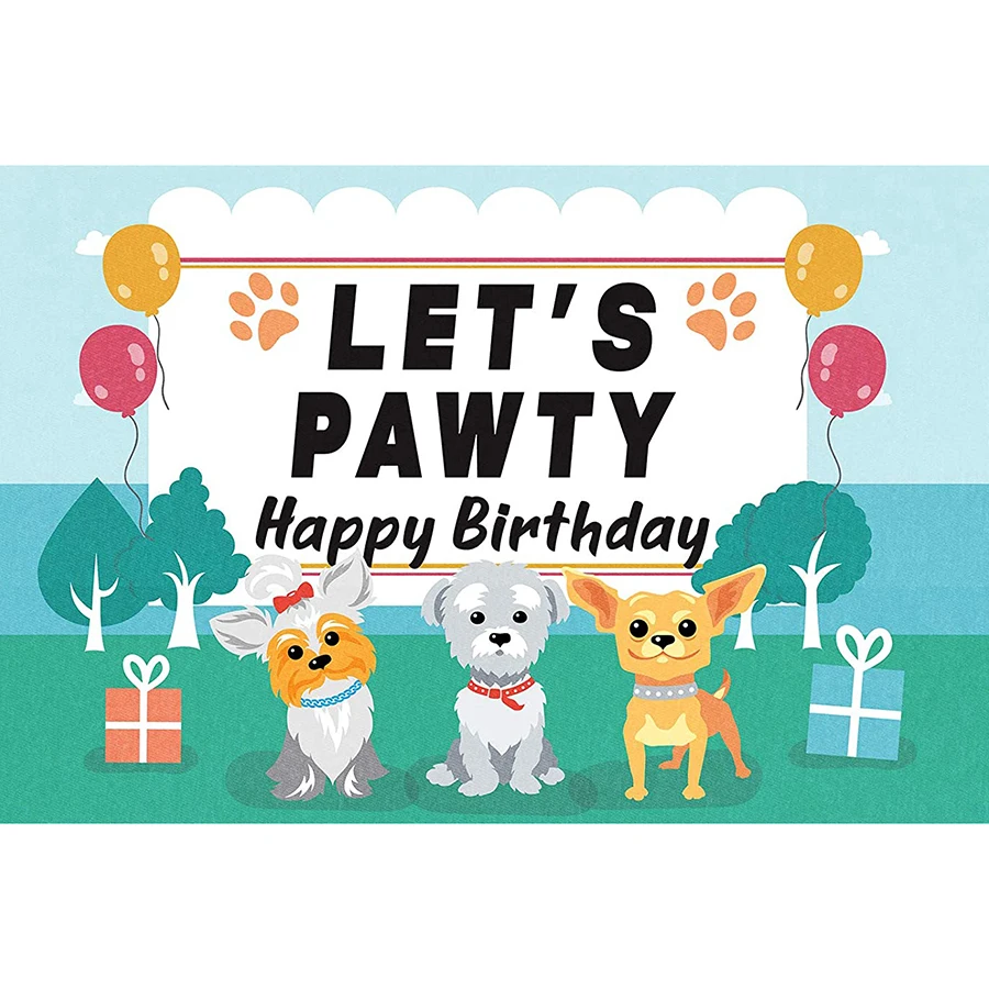 

Puppy Dog Happy Birthday Themed Backdrops Let's Paw-ty Doggy Pet Blue Boys Photography Birthday Banner for Puppy Birthday Party