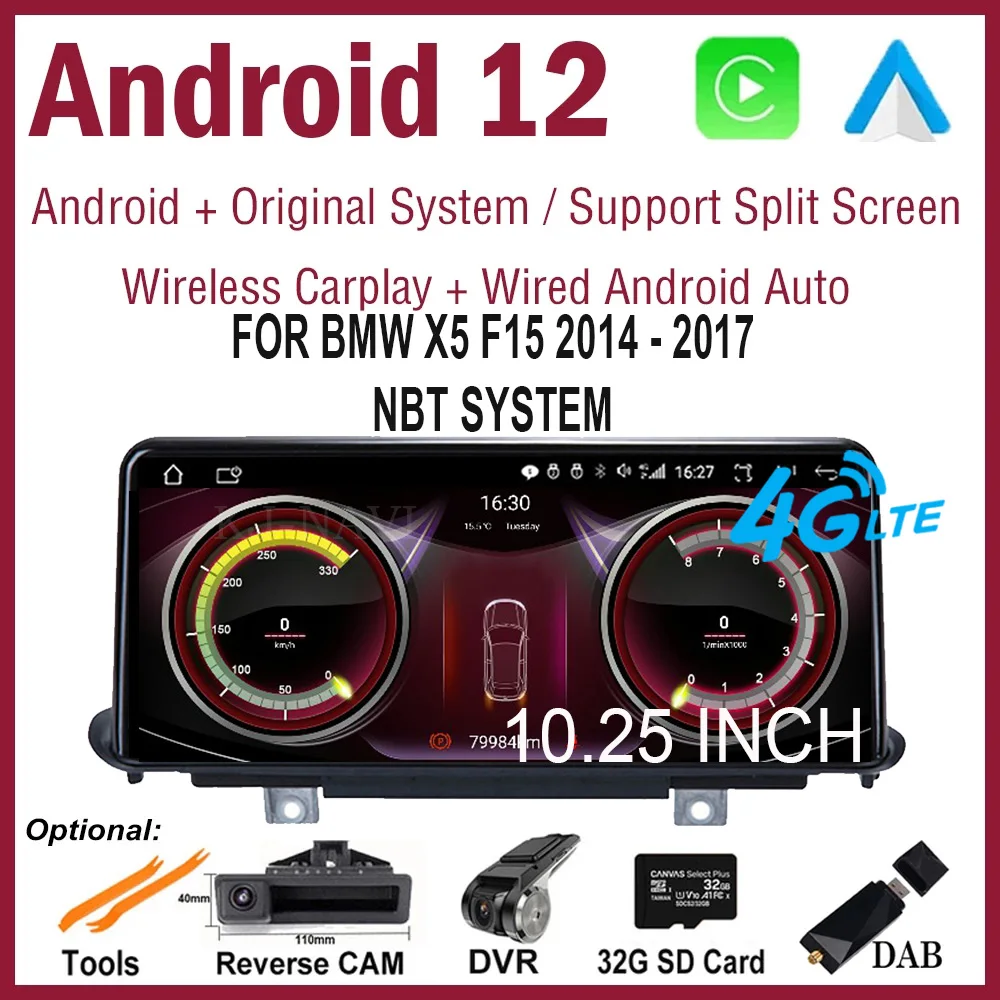 

Автомобильный мультимедийный плеер, сенсорный IPS экран 10,25 дюйма, Android 12, для BMW X5 F15 2014-2017, система NBT, радио, GPS-навигация