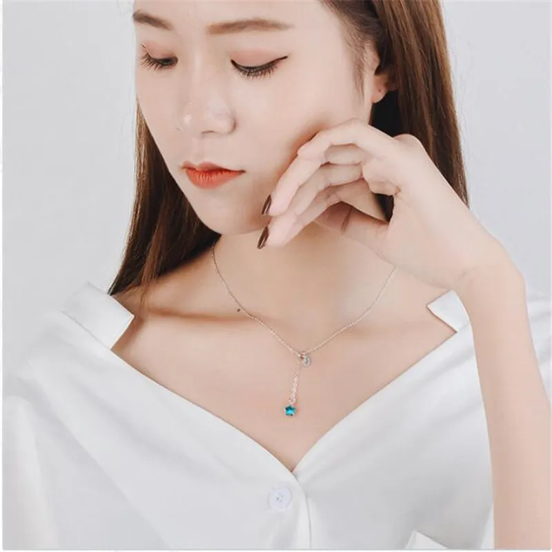 Голубые звезды луна простые милые маленькие свежие искусственные серебряные