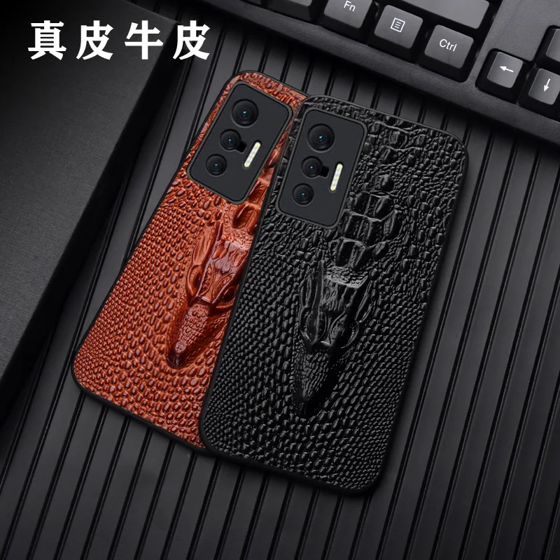 

Hot Sales New Luxury Genuinnew Genuine Leather Luxury 3d Dragon Head Phone Case For Vivo X70 X60 Pro Plus + Cover Cases