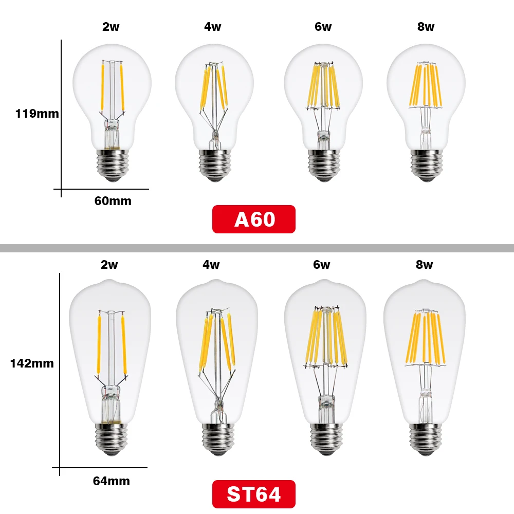 10Pcs/Lot E27 E14 Retro LED Edison Bulb AC220V Filament Lamp For Home G45 A60 ST64 G80 Vintage Glass Candle Light |