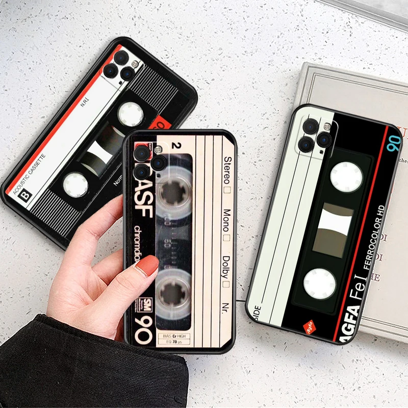 

Vintage Cassette Tape Retro Style Phone Case For iPhone SE 2020 10 X XR XS MAX 13 12 Mini 11 Pro Max 8 7 6S Plus TPU Black Cover