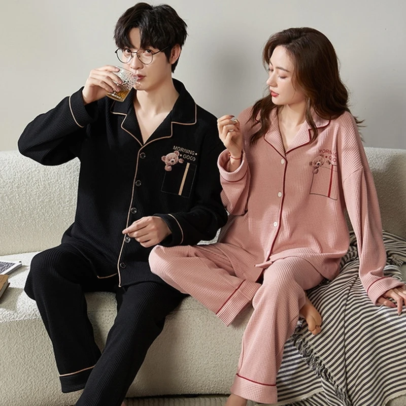 QUHENG Pajama Sets for Mens Cotton Autumn Winter Loungewear Nightwear Long Sleeve CoupleSleep Couple Pajamas Sleepwear Women