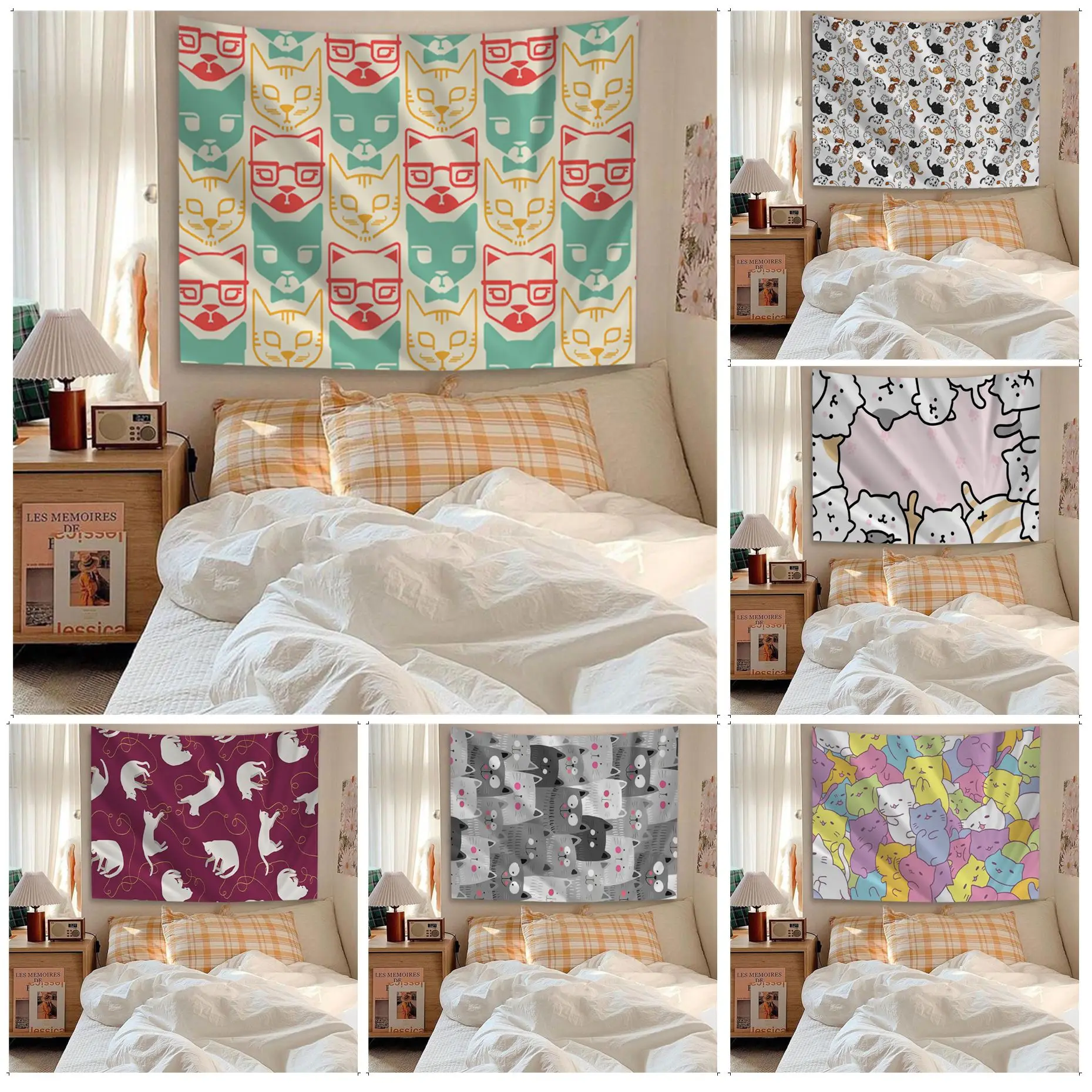 

Cartoon Cat Colorful Tapestry Wall Hanging Japanese Wall Tapestry Anime Wall Hanging Home Decor