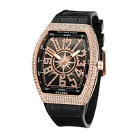 pintime men casual dress luxury watch iced out diamond bezel waterproof shinning quartz wristwatch silicone strap clock