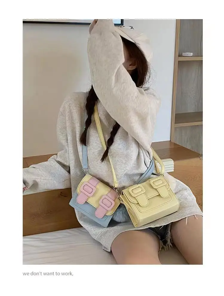 Summer 2022 New Fashion Contrasting Color Small Square Bag Simple Casual All-match Sweet Messenger Handbag