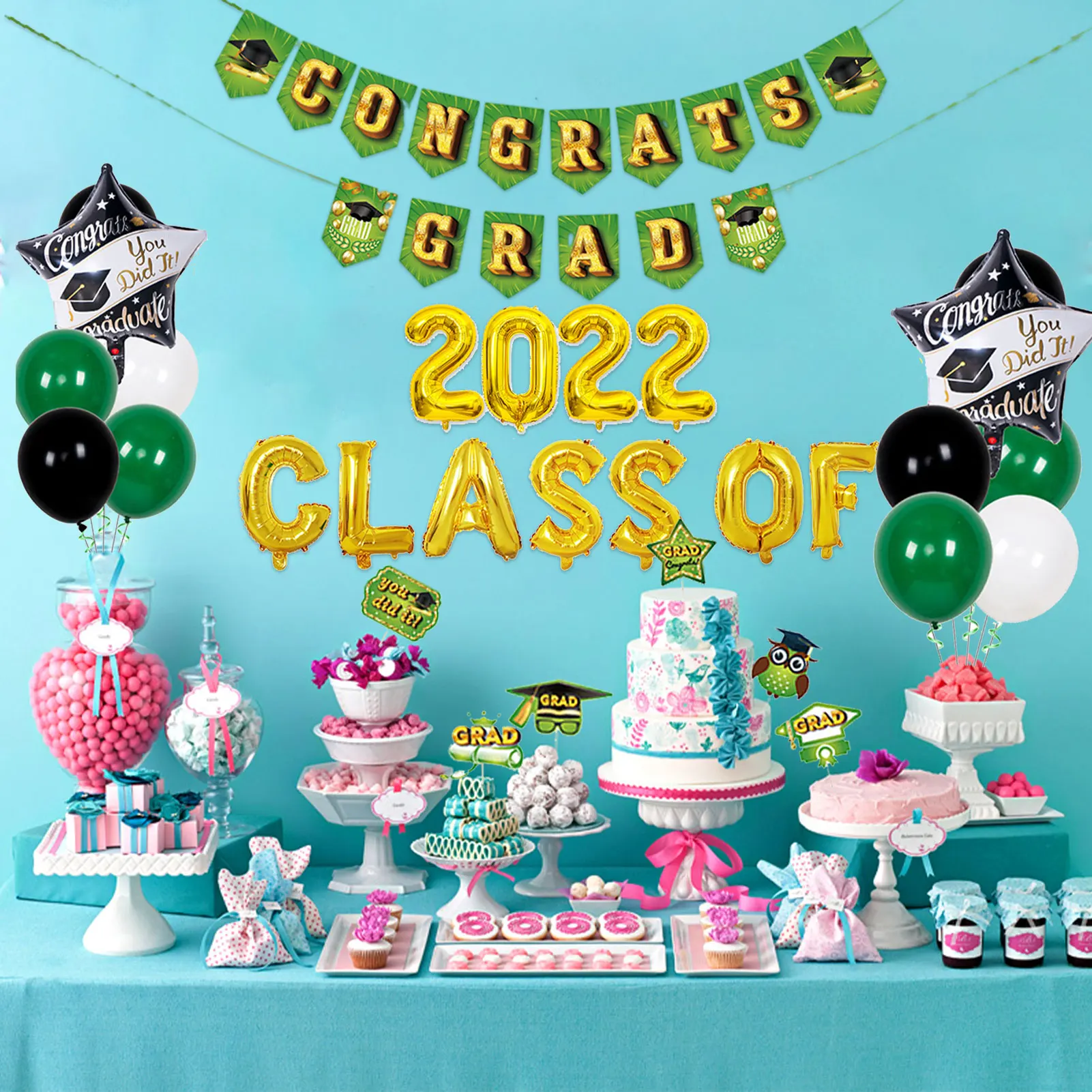 

2022 Graduation Decorations Graduation Party Supplies Latex&Foil Balloons Graduation Banner Cake Topper Graduation Decorations