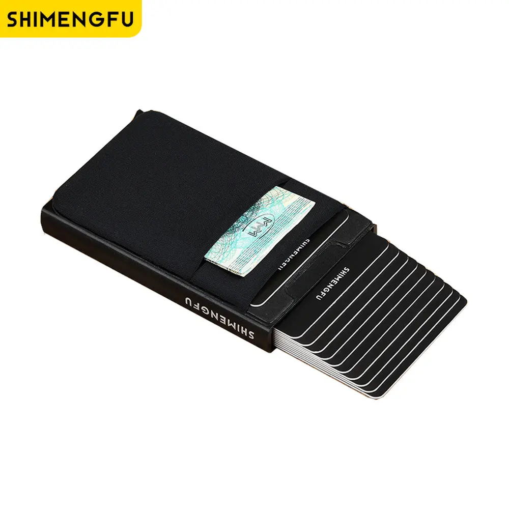 Slim Metal Wallet With Elasticity Back Pouch ID Credit Card Holder Mini RFID Wallet Automatic Pop up Bank Card Case Purse