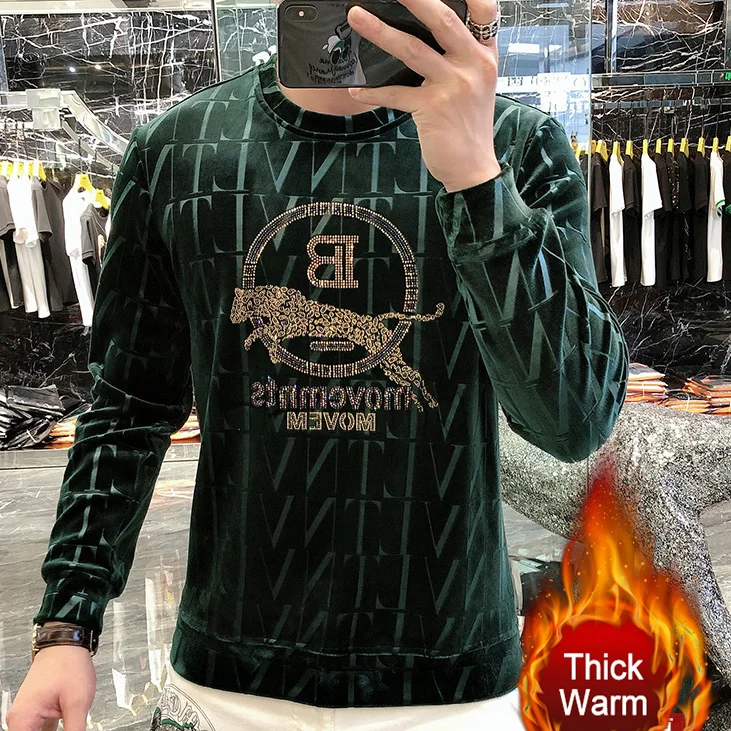 

Футболка мужская зимняя флисовая, блестящая теплая рубашка с леопардовым принтом, одежда для клуба