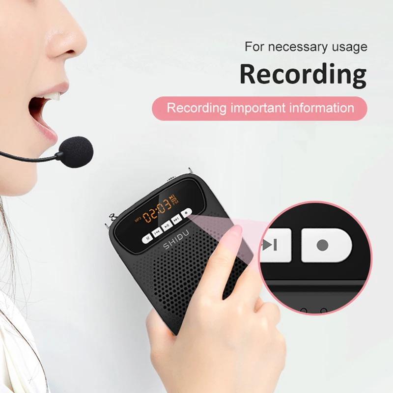 Фото Портативный Bluetooth-усилитель голоса SHIDU для учителей с проводным микрофоном, AUX, записью MP3, HiFi-динамиками и оригинальным звуком №5