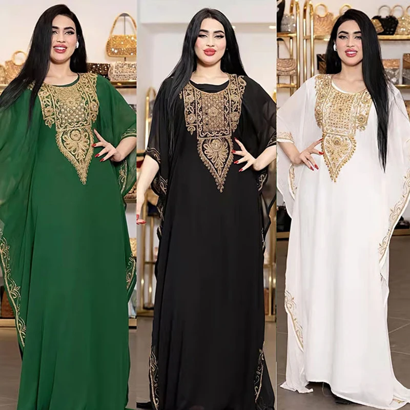 

European Station Muslim Women Long Dress Embroidered Lace Saudi Arabia Ramadan Prayer Long Dress Islamic Party Noble Luxury Dres