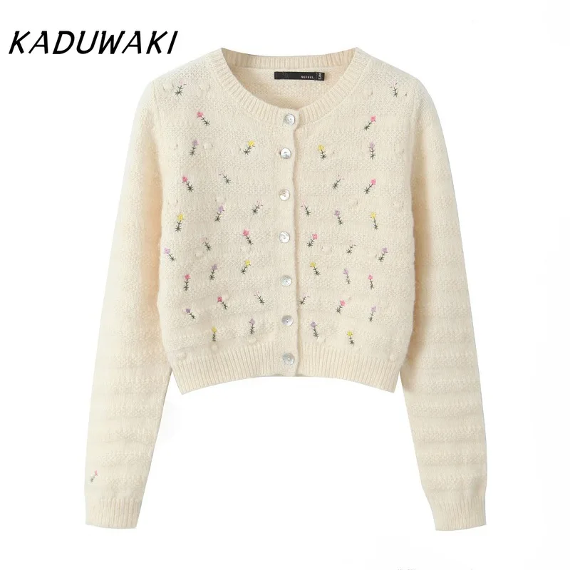 KADUWAKI американский классический бежевый джемпер с круглым вырезом и длинными