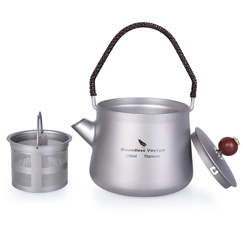 

Походная посуда, титановый чайник 230 мл, антиожоговая ручка, крышка, бактериостатическая посуда для напитков, уличная кофеварка для пикника