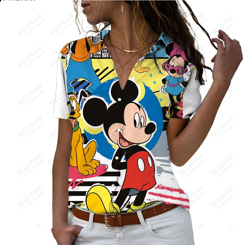 

Spring New Style Temperament Loose Short Sleeve Shirt Women's Elegant Fashion Casual Button Shirt Disney 3D Printed Women's Top