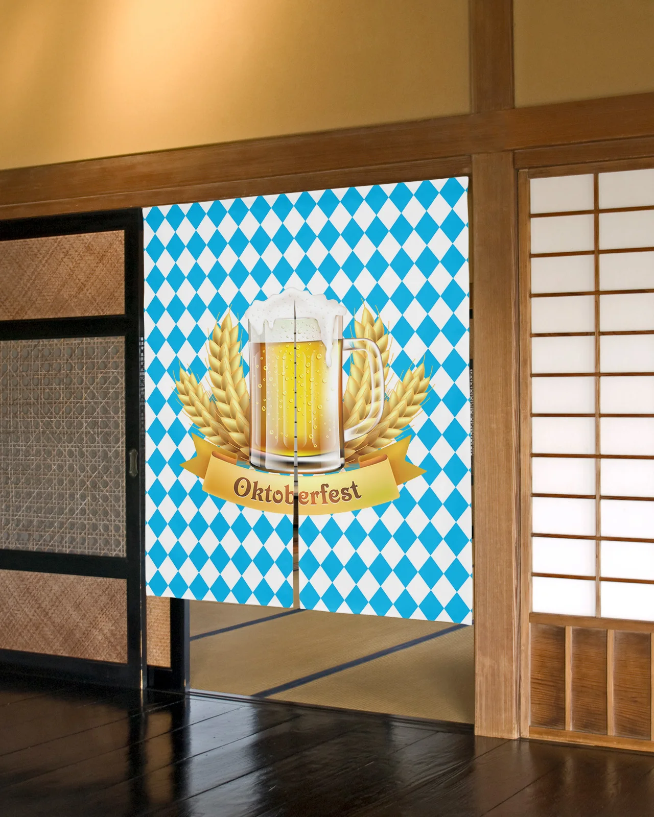 

Oktoberfest Wheat Beer Plaid Japanese Door Curtain Bedroom Doorway Partition Curtains Restaurant Kitchen Decor Drapes