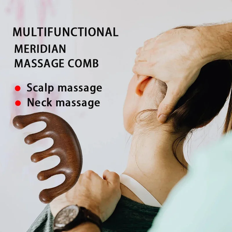 Massage Comb Head Massager Sandalwood Five Tooth Whale Scalp Scraping Body Tool