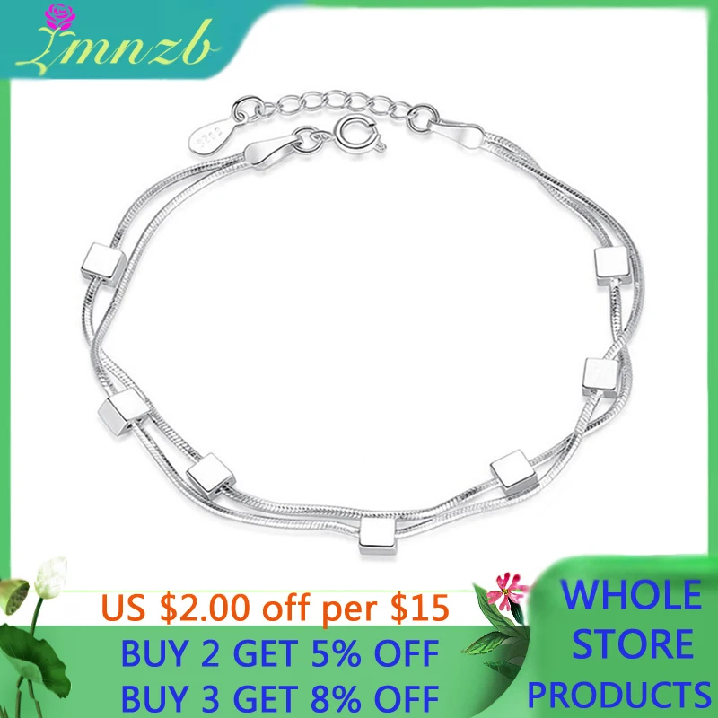 

LMZNB Fashion Jewelry Link Chain Bangle Party Female Bracelet Tibetan Silver Square Cube Charm Bracelets For Women