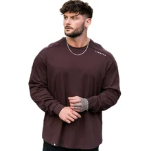 Men Casual Loose T-shirt Cotton Long Sleeve Shirts Autumn Gym Fitness Bodybuilding Workout Tee Tops Male Crossfit Sport Clothing