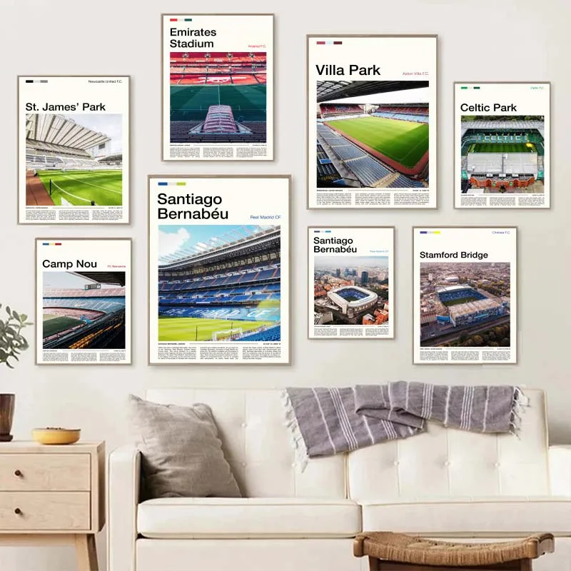 Фото Всемирно известный футбольный стадион Camp Nou Bernabeu Etihad Stadium Old Trafford Stadium Poster Холст Картины Настенное искусство Домашний декор №2