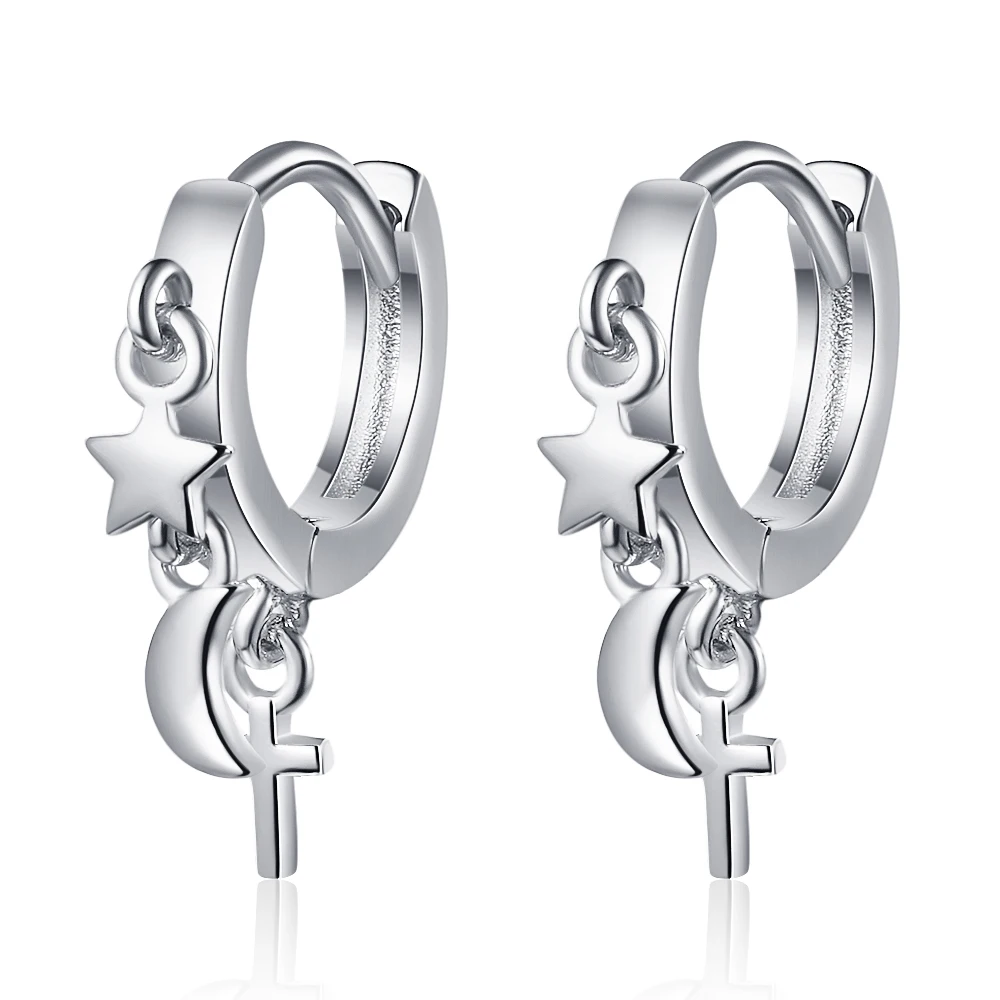 

Wholesale S925 Sterling Women Fashion Jewelry High Quality Simple Star Moon Cross Golden Cubic Zirconia Earrings