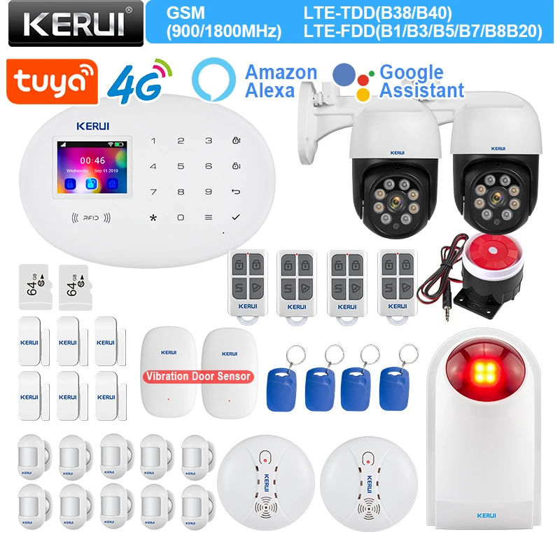 

KERUI 4G WIFI GSM Alarm W204 Alarm System for Home Motion Sensor Detector Smart Life Alexa Door Sensor Flashing Siren RFID Tag