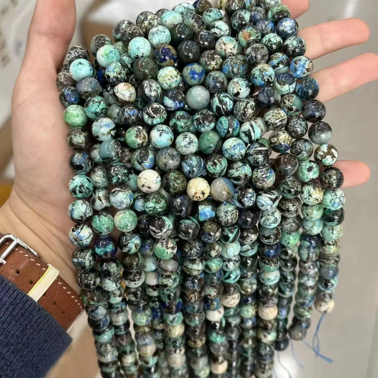 

Natural Barite Round Beads Blue Green Stone Beads For Jewelry Making Diy Bracelet Accessories