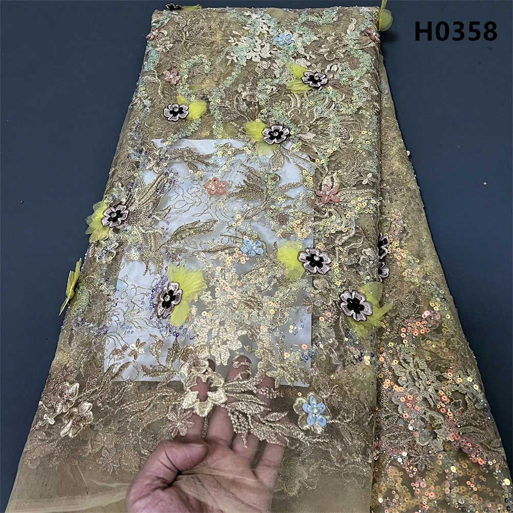 Африканская ручная вышивка тюль 5 ярдов Кружевная Сетка блестки ткань из Дубая с