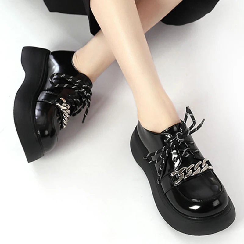 Autumn Brand Lolita Mary Janes Chain Women Shoes 2022 New Trend Fashion Flats Platform Oxford Shoes Casual Retro Loafers Zapatos