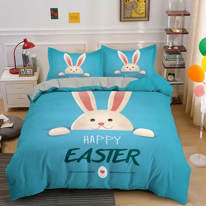 

Happy Easter Egg Rabbit King Cover Cartoon Lovely Bunny Bedding Set Pet Animal Comforter Cover Polyester Quilt Cover Queen Duvet