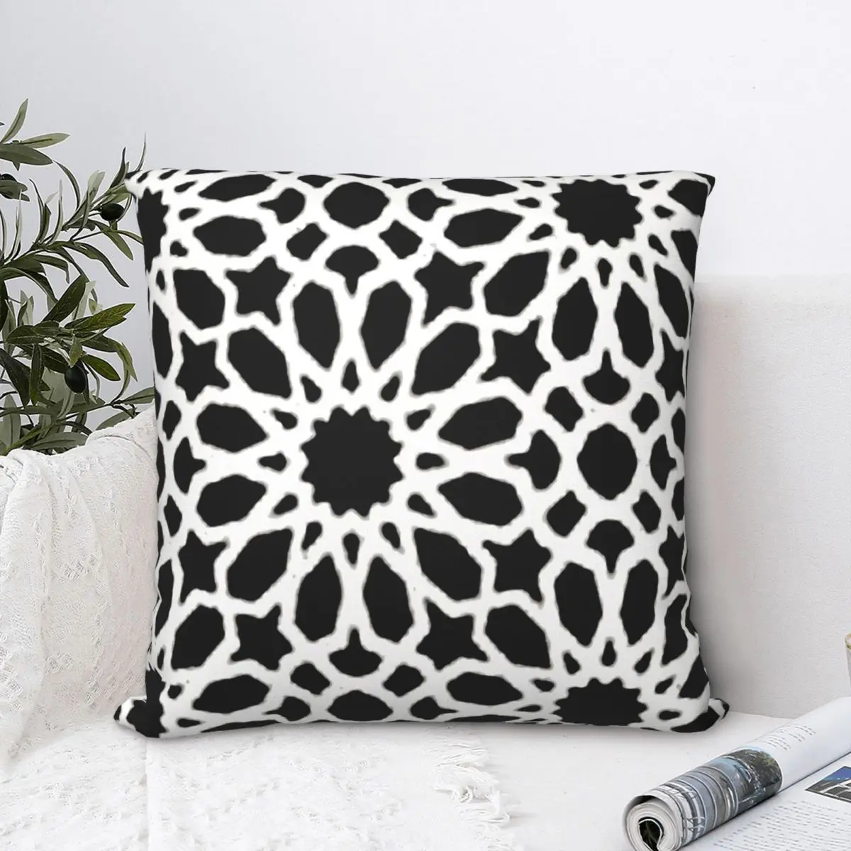 

Black White Flowers Design Throw Pillow Case Oriental Rug Backpack Cojines Covers DIY Printed Breathable Sofa Decor