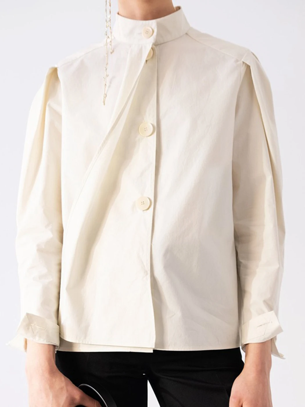 

Cotton Vintage Blouses Women 20222 Spring Long Sleeve Loose Stand Collar Apricot Shirt Elegant Chic Gentle Casual Chemise Female