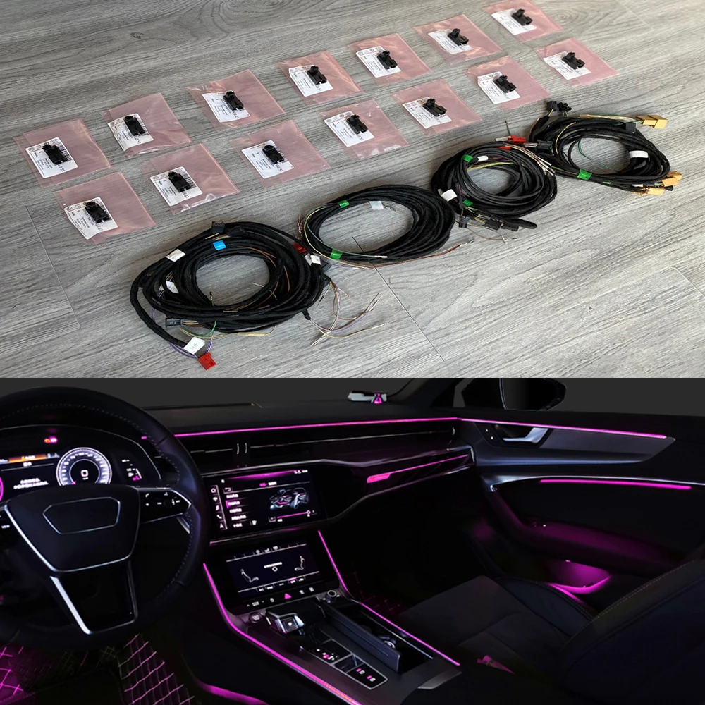 

32 color Ambient Light For Audi 2016-2121 Q7 Q8 Interior LED Decorative Car Atmosphere Light Decoration Door Trim Panel