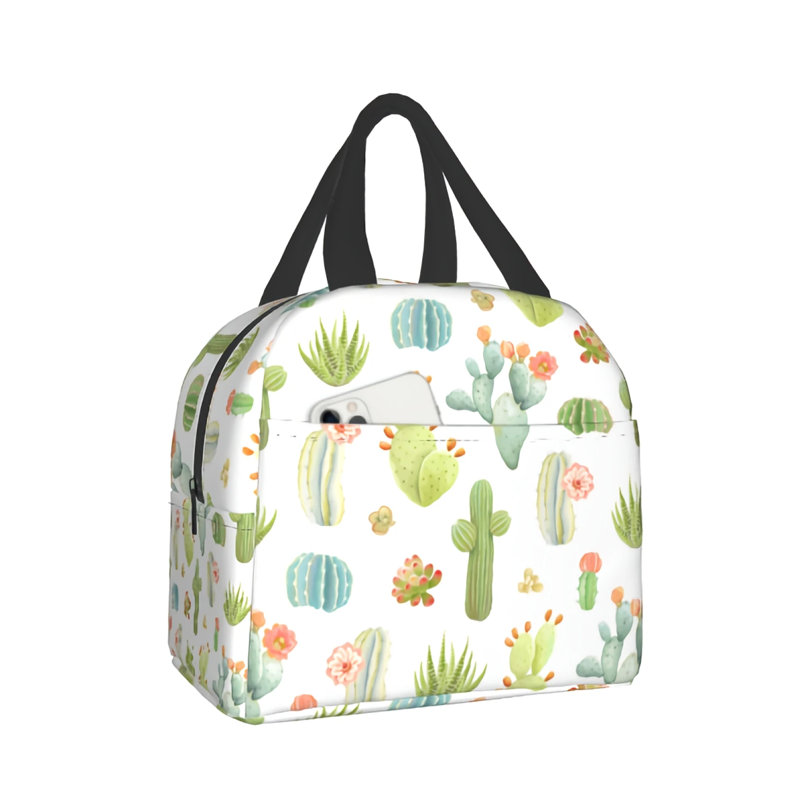 Cacti Lunch Bag Succulents Tote Bag Vintage Style Insulated Lunch Bag for Women Men Teen Girls Boys