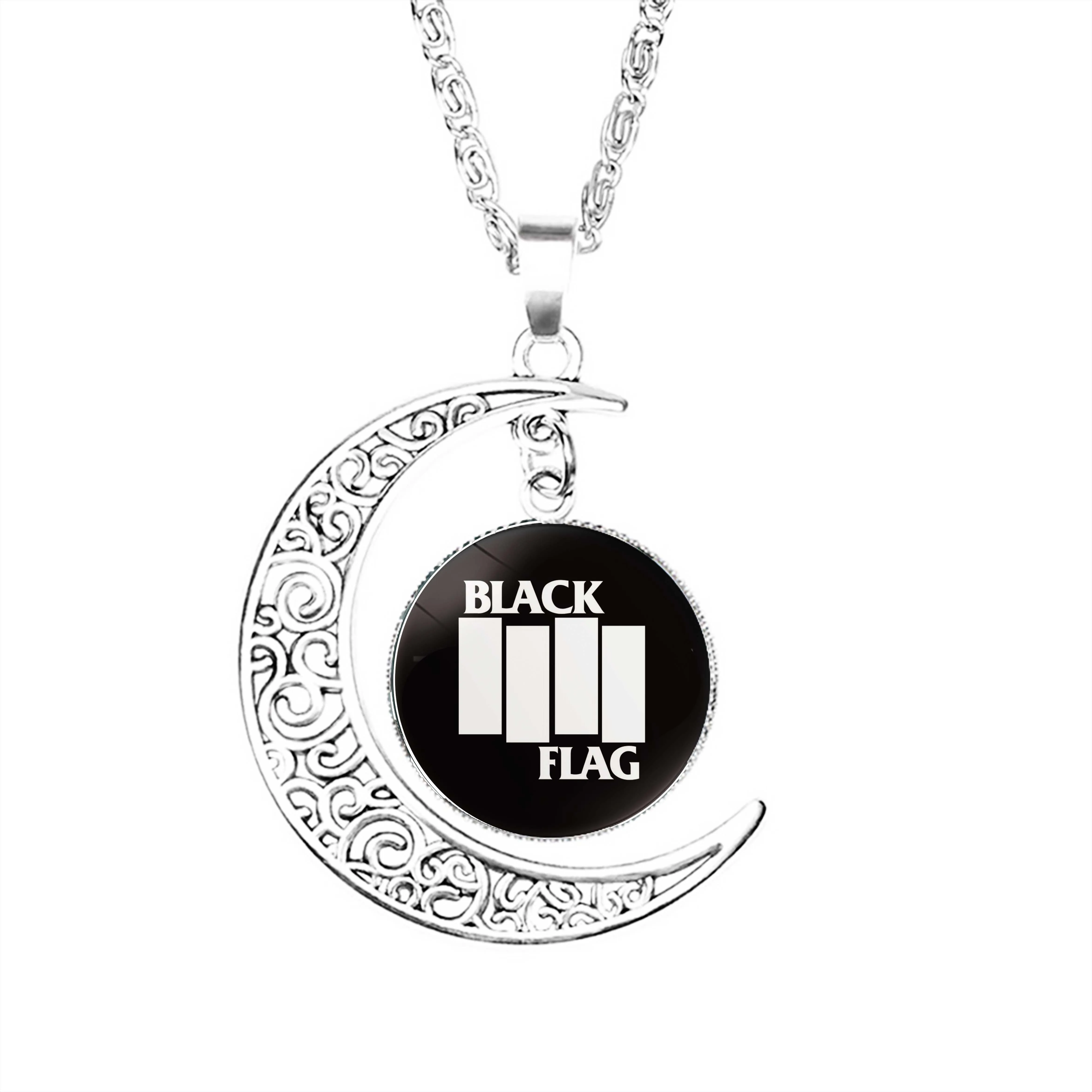

Black Flag Black Moon Necklace Lovers Girls Dome Fashion Boy Accessories Party Pendant Stainless Steel Glass Chain Women