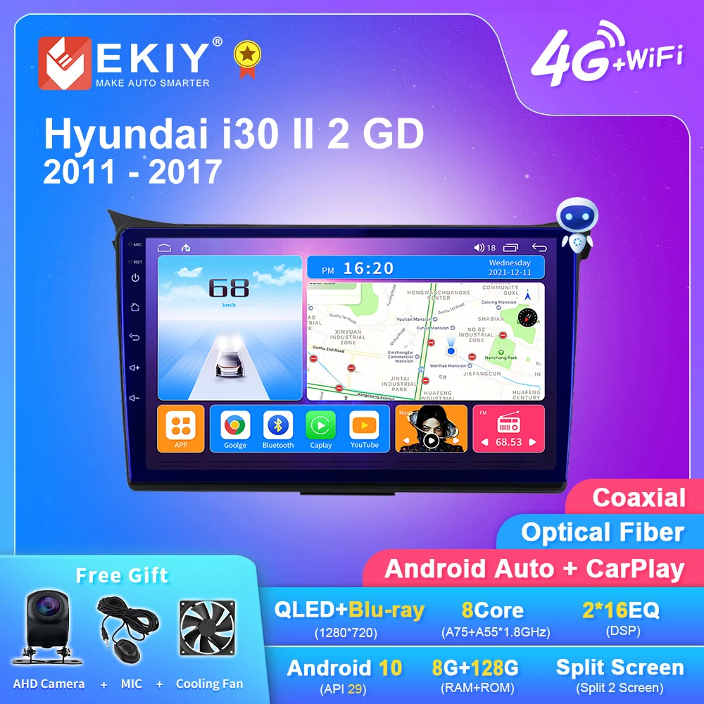 EKIY T7 QLED DSP для Hyundai i30 II 2 GD 2011 - 2017 Android 10 автомобильный радиоприемник мультимедийный
