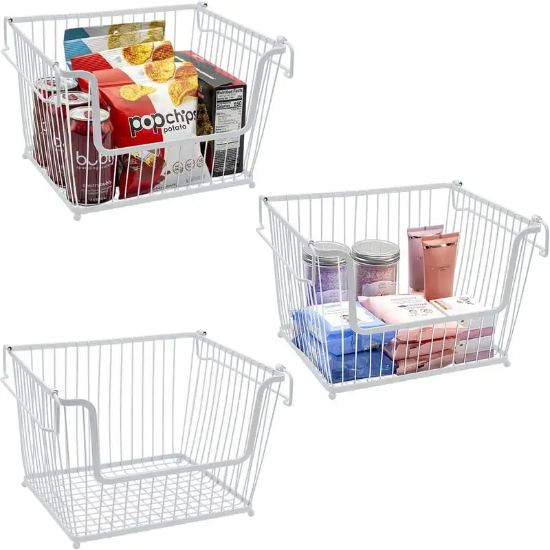 

Metal Wire Baskets Storage Bin Organizer for Food Pantry, Kitchen, Laundry Room, Basket Organizers for Home, Bathroom, Closet Or
