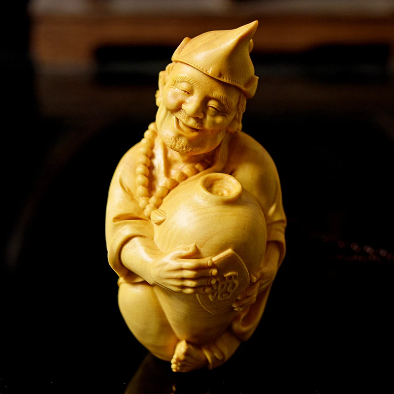 XS503- 8X4 5 Цзи Гун Пьяная Самшит Скульптура Фэн-Шуй Резьба по дереву Статуя Будды