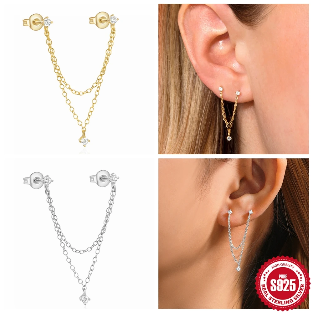 Женские серьги-гвоздики из серебра 925 пробы с двумя отверстиями